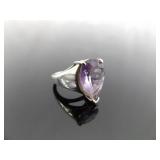 .925 Sterling Silver Amethyst Crystal Ring Size 4.5
