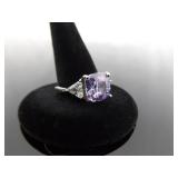 .925 Sterling Silver Amethyst Crystal Ring Size 8