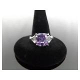 .925 Sterling Silver Amethyst Crystal Ring Size 8