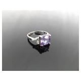 .925 Sterling Silver Amethyst Crystal Ring Size 8