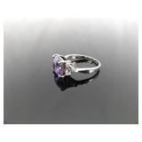.925 Sterling Silver Amethyst Crystal Ring Size 8