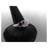 .925 Sterling Silver Amethyst Crystal Ring Size 7