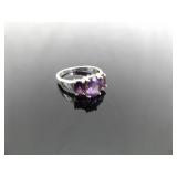 .925 Sterling Silver Amethyst Crystal Ring Size 7