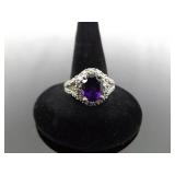 .925 Sterling Silver Amethyst Crystal Ring Size 7