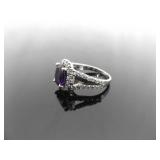 .925 Sterling Silver Amethyst Crystal Ring Size 7