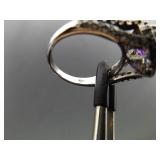 .925 Sterling Silver Amethyst Crystal Ring Size 7
