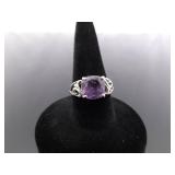 .925 Sterling Silver Amethyst Crystal Ring Size 5