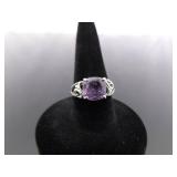 .925 Sterling Silver Amethyst Crystal Ring Size 5