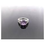 .925 Sterling Silver Amethyst Crystal Ring Size 5