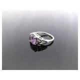 .925 Sterling Silver Amethyst Crystal Ring Size 5