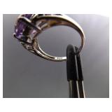 .925 Sterling Silver Amethyst Crystal Ring Size 5