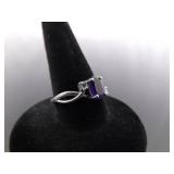 .925 Sterling Silver Amethyst Crystal Ring Size 6