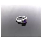.925 Sterling Silver Amethyst Crystal Ring Size 6