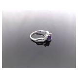 .925 Sterling Silver Amethyst Crystal Ring Size 6