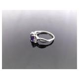 .925 Sterling Silver Amethyst Crystal Ring Size 6