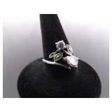 .925 Sterling Silver Art Nouveau Amethyst Crystal Ring Size 6.75