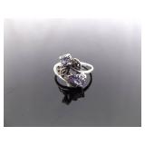 .925 Sterling Silver Art Nouveau Amethyst Crystal Ring Size 6.75