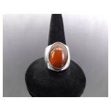 .925 Sterling Silver Red Amber Ring Size 6.5