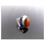 .925 Sterling Silver Red Amber Ring Size 6.5