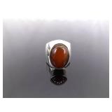 .925 Sterling Silver Red Amber Ring Size 6.5