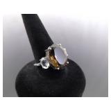 .925 Sterling Silver Smokey Quartz Crystal Ring Size 6