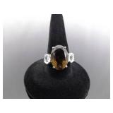 .925 Sterling Silver Smokey Quartz Crystal Ring Size 6