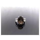.925 Sterling Silver Smokey Quartz Crystal Ring Size 6