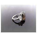 .925 Sterling Silver Smokey Quartz Crystal Ring Size 6