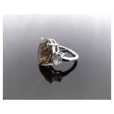 .925 Sterling Silver Smokey Quartz Crystal Ring Size 6