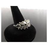 .925 Sterling Silver Stacked Zirconia Flower Ring Size 8
