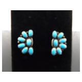 .925 Sterling Silver Signed Sleeping Beauty Turquoise Cabochon Post Earrings