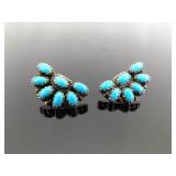 .925 Sterling Silver Signed Sleeping Beauty Turquoise Cabochon Post Earrings