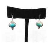 .925 Sterling Silver Turquoise Cabochon Hinged Hook Earrings