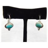 .925 Sterling Silver Turquoise Cabochon Hinged Hook Earrings