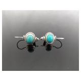 .925 Sterling Silver Turquoise Cabochon Hinged Hook Earrings