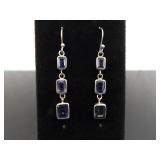 .925 Sterling Silver Tanzanite Dangle Hook Earrings