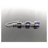 .925 Sterling Silver Tanzanite Dangle Hook Earrings