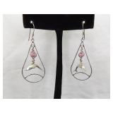 .925 Sterling Silver Pink Sapphire Crystal Dolphin Hoop Dangle Hook Earrings