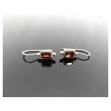 .925 Sterling Silver Garnet Hook Earrings