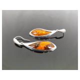 .925 Sterling Silver Dichroic Amber Dangle Hook Earrings