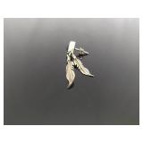 .925 Sterling Silver Native Black Onyx Cabochon Dangle Feather Post Earrings