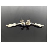 .925 Sterling Silver Native Black Onyx Cabochon Dangle Feather Post Earrings