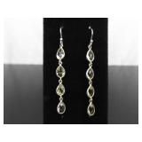 .925 Sterling Silver Peridot Crystal Dangle Hook Earrings