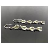.925 Sterling Silver Peridot Crystal Dangle Hook Earrings