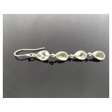 .925 Sterling Silver Peridot Crystal Dangle Hook Earrings