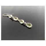 .925 Sterling Silver Peridot Crystal Dangle Hook Earrings