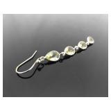 .925 Sterling Silver Peridot Crystal Dangle Hook Earrings