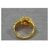 Gold Tone Ring with Red Stones - Size 8