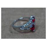 Silver Tone Ring with Red Stone - Size 8