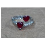 Silver Tone Ring with Red Stone - Size 8